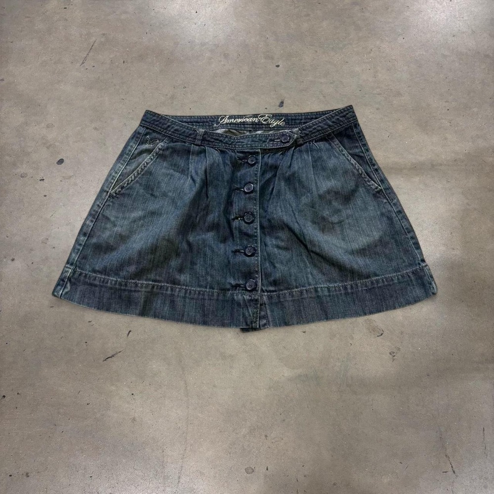 American Eagle Y2K Blue Denim Mini Skirt Button Front Size 2